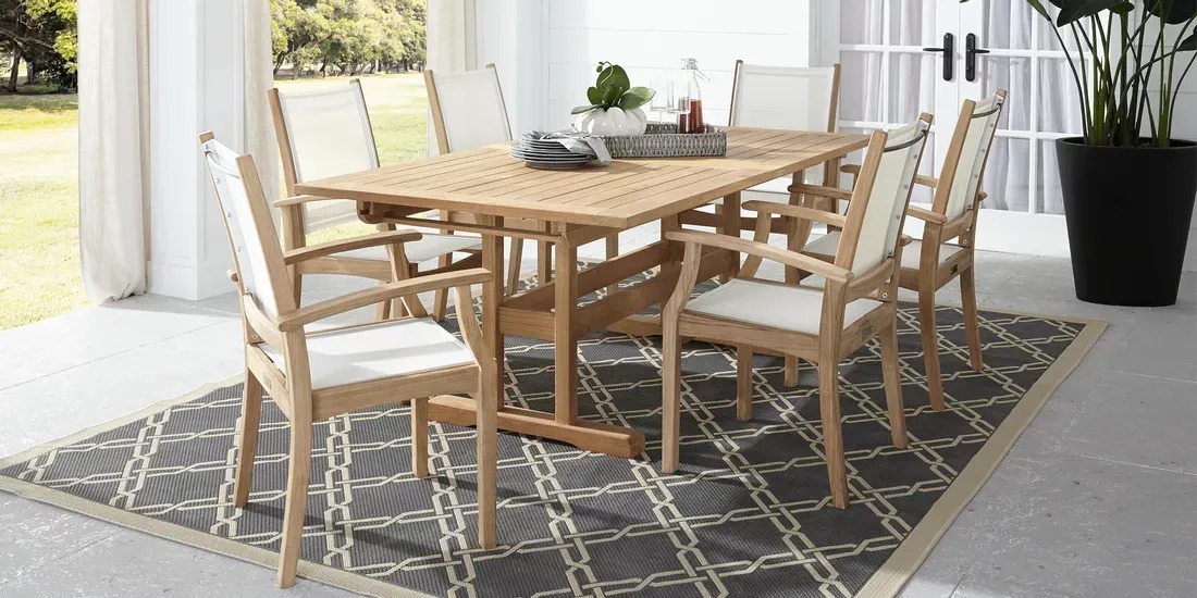 Pleasant Bay Teak Tan 5 Pc Rectangle Extension Outdoor Dining Set