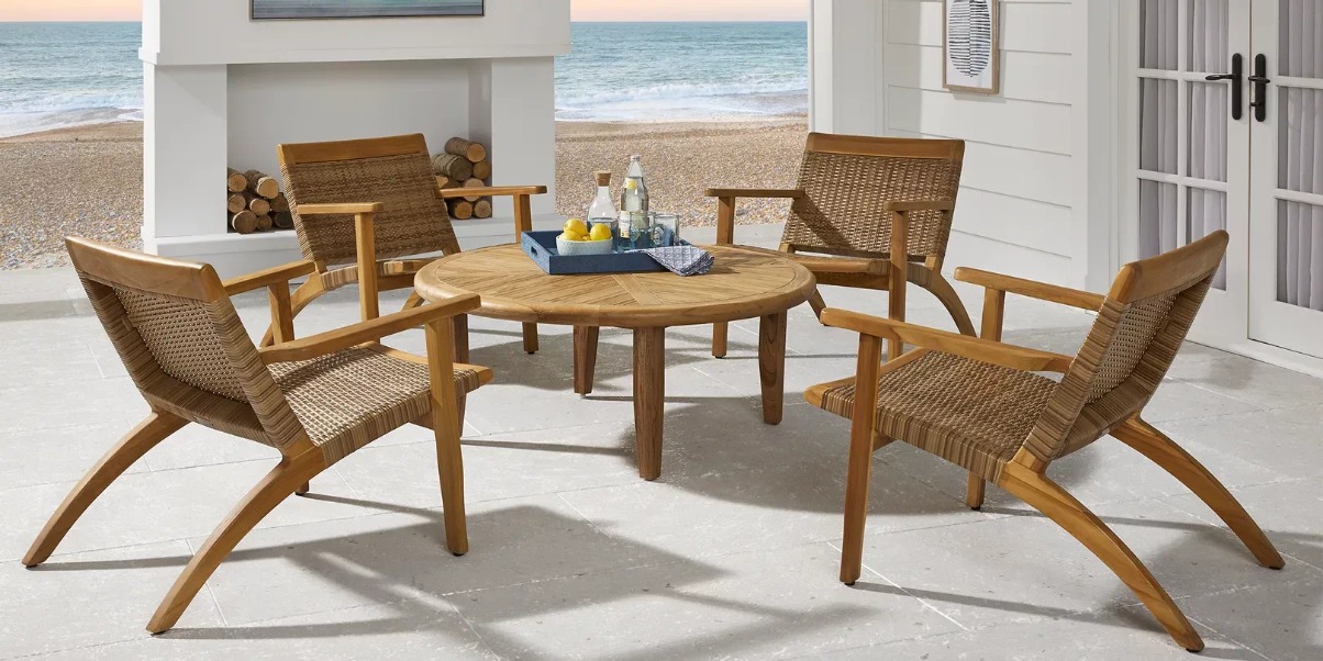 teak 5 piece round outdoor chat set